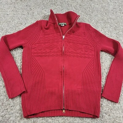 Eddie Bauer Cardigan Sweater Womens Medium Red Full Zip Knit Holiday - Image 1 of 4