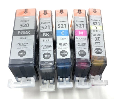 Canon 520 521 5 Cartridges Black Photo Cyan Magenta Yellow Pixma iP4600/MP540 - Image 1 of 2