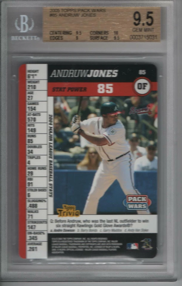 2005 Topps Pack Wars Andruw Jones #85 GEM Mint Beckett 9.5 ONLY ONE EXIST 9.5 - Image 1 of 1