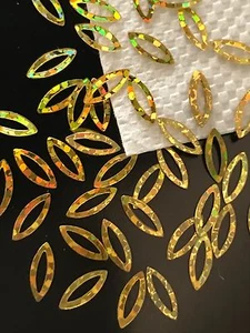 Sequins Leaf Petal Eye Navette 10mm Gold Hologram Laser CHOOSE PACK SIZE - Picture 1 of 1