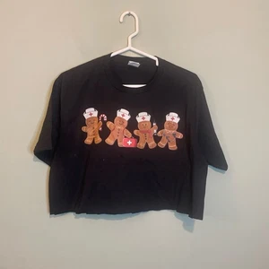 Damen-T-Shirt Lebkuchen Weihnachten Xmas Triage Krankenschwester bauchfreies Oberteil schwarz Large - Bild 1 von 6
