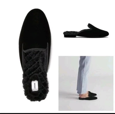 $85 Birdies THE PHOEBE en terciopelo negro imitación piel de oveja talla 6  Foto 1 de 4