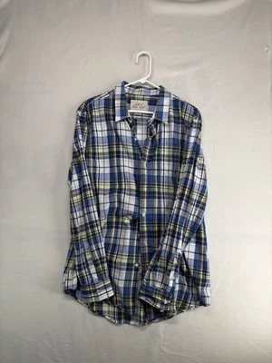 Just A Cheap Shirt Mens Large Blue Yellow Plaid Button Up Long Sleeve Pocket - Image 1 of 4