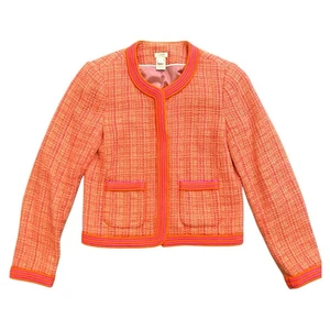 J Crew Tweed Lady Jacket Blazer Trim Pink Woven Full Zip Bright Womens Size 4 - Picture 1 of 11
