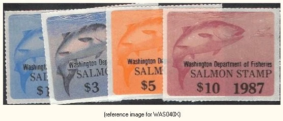HALFPRICEFISH Washington Salmon Stamp Cplt. Set 1987 $1,$3,$5,$10 - Image 1 of 1