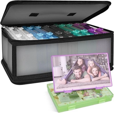 Caja de almacenamiento de fotos con 10 estuches interiores de fotos multicolores de 4" x 6", impermeable C... Foto 1 de 4