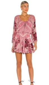 FREE PEOPLE Cut Out Back Mini Dress Sz M Rose Pink Sexy 70s Bohemian Romantic - Picture 1 of 9