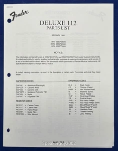 Original Fender Deluxe 112 Guitar Amplifier Schematic & Parts List - Picture 1 of 1
