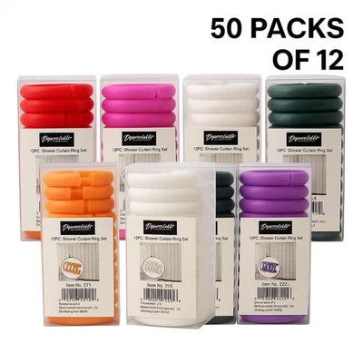 50 упаковок из 12 колец для занавесок для душа — индивидуально упакованный пластиковый фиксирующий крюк - Изображение 1 из 4