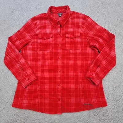 Camisa polar Eddie Bauer para mujer 2XL roja a cuadros botones bolsillos delanteros en el pecho cálida Foto 1 de 4