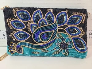 Borsa Mary Frances "PEACOCK PRIDE" a tracolla con perline nuova con etichette tracolla catena - Foto 1 di 7