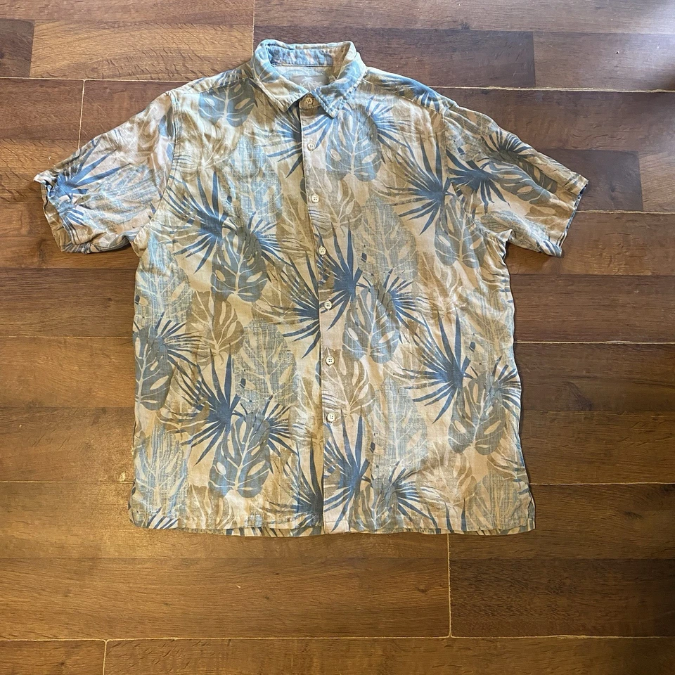 Camisa para hombre Margaritaville manga corta hawaiana floral seda mezcla lino talla L Foto 1 de 4
