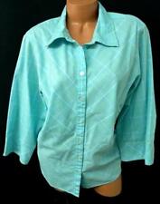 *Northcrest blue yellow plaid 3/4 sleeves wrinkle resistant button down top 2X