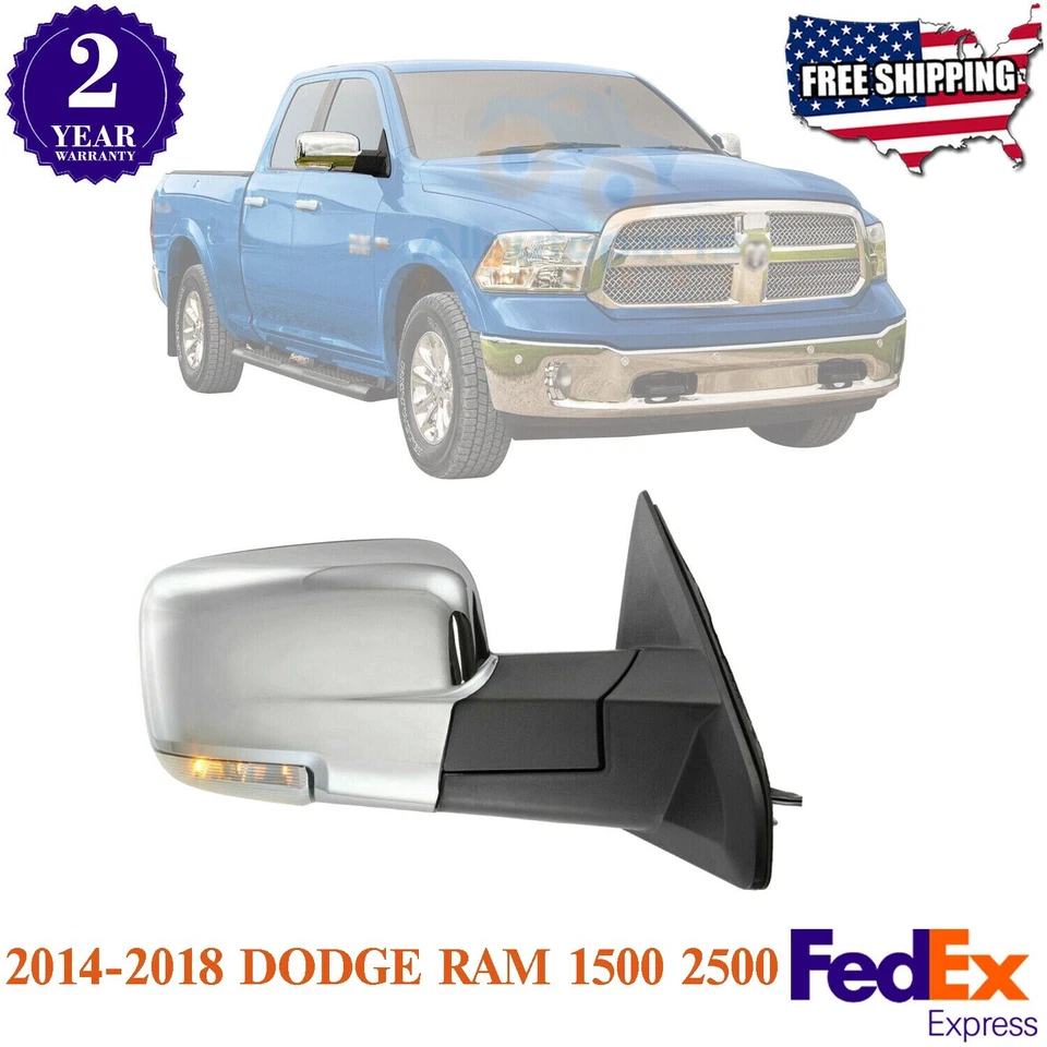Espejo retrovisor lado pasajero cromado eléctrico térmico para Dodge Ram 1500 2500 2014-2018 Foto 1 de 4