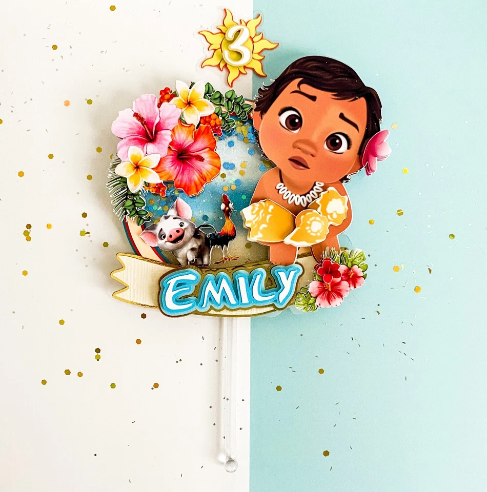 Topper de Pastel Moana 3D Personalizado, Fiesta Moana Bebé, Topper Coctelera, Decoración de Pasteles Foto 1 de 4
