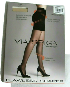 VIA SPIGA Flawless Tummy Shaper Nude Sheer Pantyhose Womens D Slimming Support 