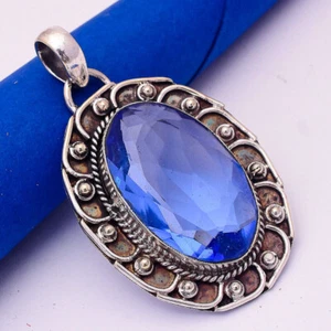 Hermoso Topacio Azul Piedra Preciosa 925 Plata de Ley Hecho a Mano Colgante S-42 - Imagen 1 de 5