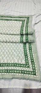 Indian Green & White Kantha Quilt Bedspread Throw Cotton Bedcover Block Print - Picture 1 of 8