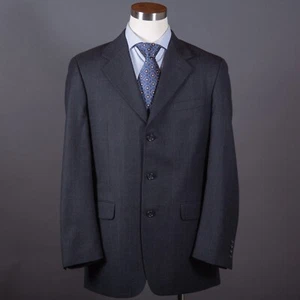 Albert Nipon Mens Sport Coat 40L Wool & Cashmere Gray Windowpane 3 Button Jacket - Picture 1 of 11
