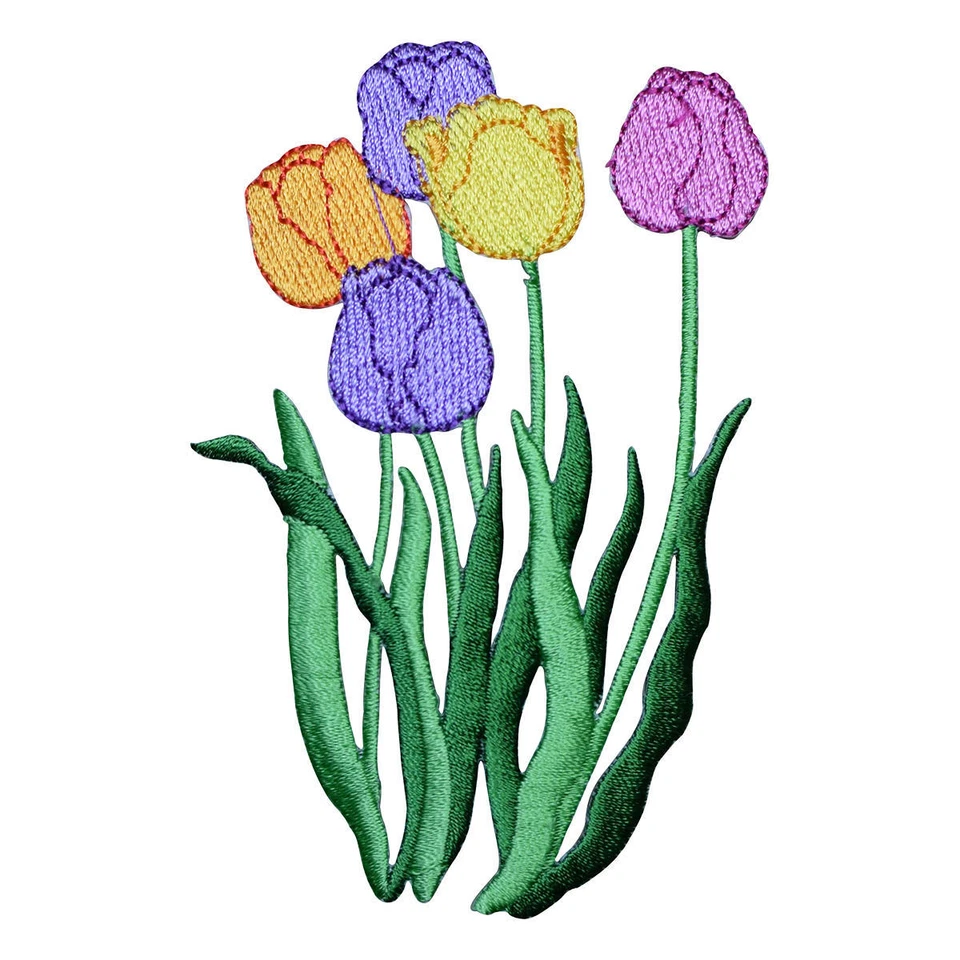 Large Tulip Applique Patch - Colorful Spring Flower Badge 4" (Iron on) - Image 1 of 1