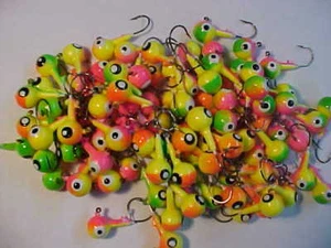 100 NEW FLOATING WALLEYE FISHING JIG HEADS 3/8 SIZE 1  FIRE TIGER    - Picture 1 of 4