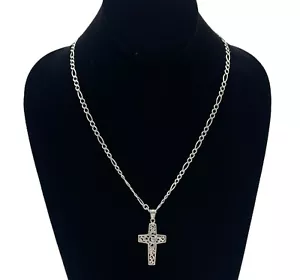 COLLANA CATENA FIGARO ARGENTO STERLING HAN ITALY 20 pollici e 925 ciondolo croce 13,39 g - Foto 1 di 10