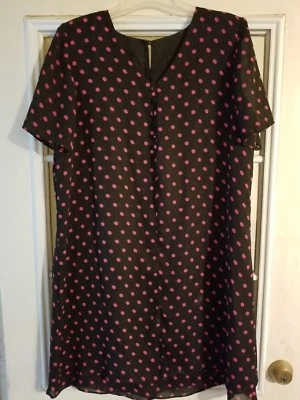 Positive Attitude Womens Petite Dress Black Pink Polka Dot Size 14 Casual Foto 1 de 4