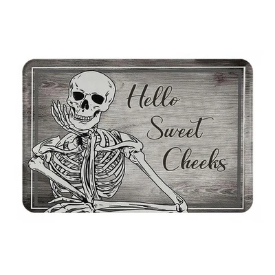 Alfombra de baño calavera esqueleto gris sonrisa antideslizante alfombra de puerta alfombra secado rápido lavable H... Foto 1 de 4