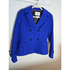 Banana Republic Royal Blue Wool Blend Double Breasted Peacoat Jacket Women's M - Picture 1 of 10
