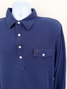 Criquet Men's XL Long Sleeve Polo Stretch Golf Shirt Solid Navy Blue Preppy Logo - Picture 1 of 7