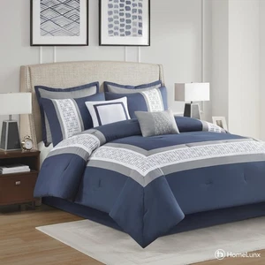Set biancheria da letto stile hotel Cal King blu navy piumone federe cuscini gonna da letto - Foto 1 di 16