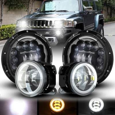 2sets 7" LED Headlight & 4'' Fog Light Combo Kit For 2006-2010 Hummer H1 H2 H3 - Image 1 of 4