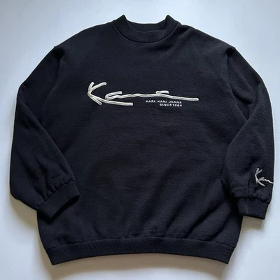 Suéter Karl Kani Cuello Redondo Vintage Años 90 Negro Talla Grande Acrílico Tejido Escritura Logo Foto 1 de 4
