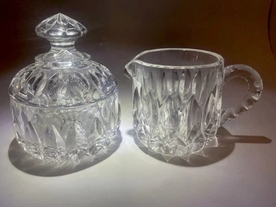 Vintage Gorham “Althea” Cristal Creamer & Sugar Bowl com Tampa 3 Peças CONJUNTO PERFEITO ESTADO - Imagem 1 de 4