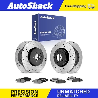 Front Rear Drilled Slotted Brake Rotors Ceramic Pads for Cadillac CTS STS Foto 1 de 4