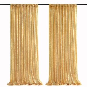 2 Panels 2x8FT Gold Sequin Backdrop Curtains for Wedding Party Decorations - Picture 1 of 8
