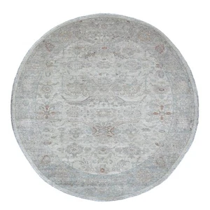 7'9"x7'9" White Heris All Over Design Pure Wool Hand Knotted Round Rug G89796 - Picture 1 of 11