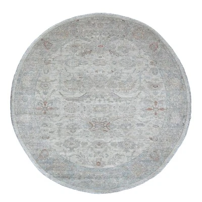 7'9"x7'9" White Heris All Over Design Pure Wool Hand Knotted Round Rug G89796 - Image 1 of 4