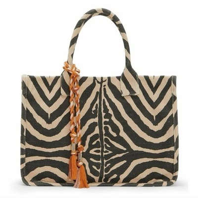 Vince Camuto зебра печати хлопок холст сумка с короткими ручками кисточки - Изображение 1 из 4