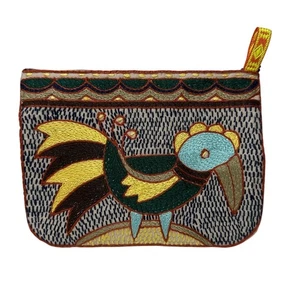 Kaross Hand Embroidered Zip Pouch Bag Shangaan Cloth South Africa Artisan Ethnic - Picture 1 of 8