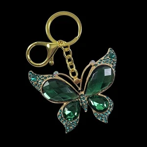 Betsey Johnson Sparkling Green Butterfly Bag Swag Bling Keychain Clip Charm - Picture 1 of 1