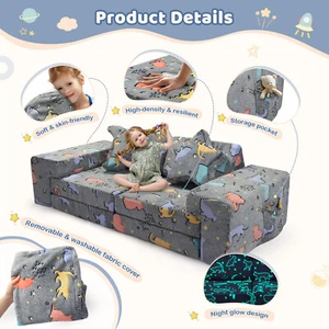 1.4M Kids Play Couch, Modular Sofa Bed Removable Cover Building Foam Night Light - Picture 1 of 12