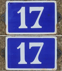Old blue French house door number 17 door gate plate plaque metal enamel sign - Picture 1 of 3