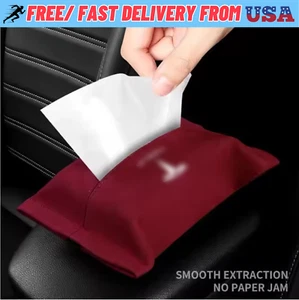 Dark Red Tissue Box Matte Leather Clip Car Organizer for Tesla Model 3 Y X S - Picture 1 of 6