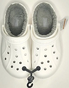Crocs Ralen Fur Lined Clogs Fuzzy Slippers Sandals White Grey Men's Size 10 - Picture 1 of 6