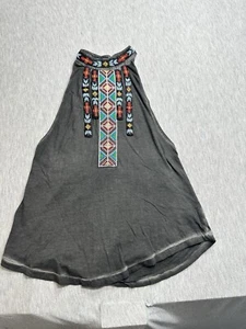 Ecote Tank Top Womens Small Gray Hand Beaded Southwestern Aztec Style Halter - Picture 1 of 9