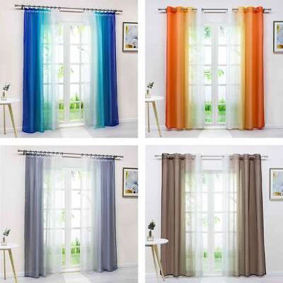 2er Pack Gardinen Farbverlauf Voile Kräuselband/ Ösen Vorhänge Stores Dekoschals - Bild 1 von 4