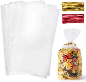 200 Clear Cello Treat Bags 7x13 Inches with Twist Ties, Party Favor Bags - Picture 1 of 6