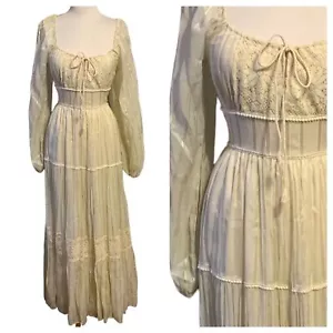 Vintage 1970s Young Innocent by Arpeja Bohemian Peasant Cottagecore Maxi Dress S - Picture 1 of 10