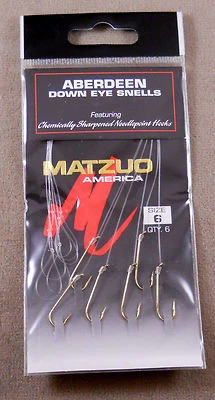 Fishing Hooks 1 Pack Of 6 Size #8 Gold MATZUO America Aberdeen Down Eye Snells - Image 1 of 2